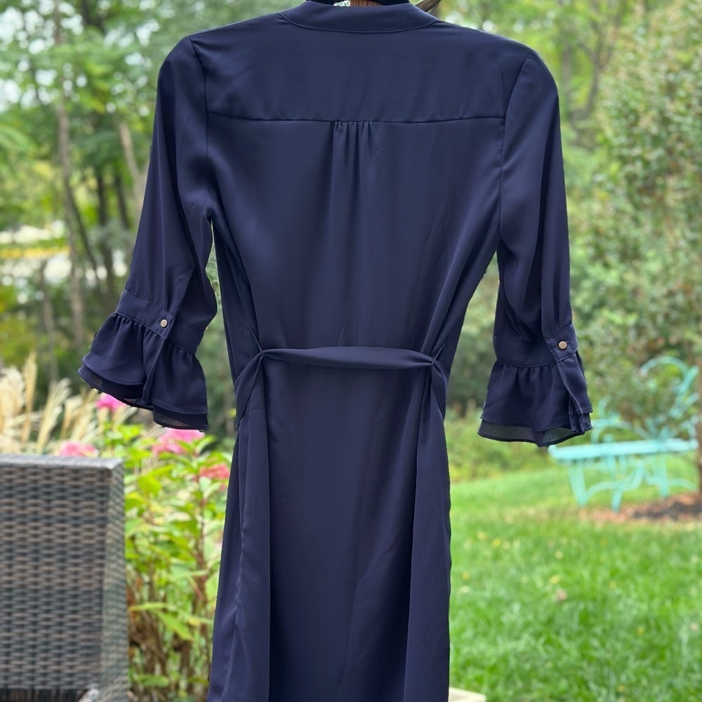 Banana Republic Navy Business Tailored Ruffle Sleeve Button-Down Dress - Picture 5 of 8